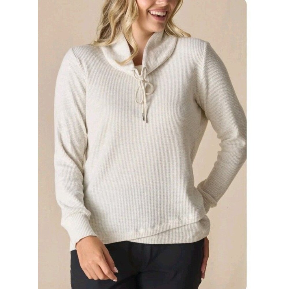 Straight Down Misty Top Oatmeal Women's Size Medium Waffle Knit Long Sleeve Top